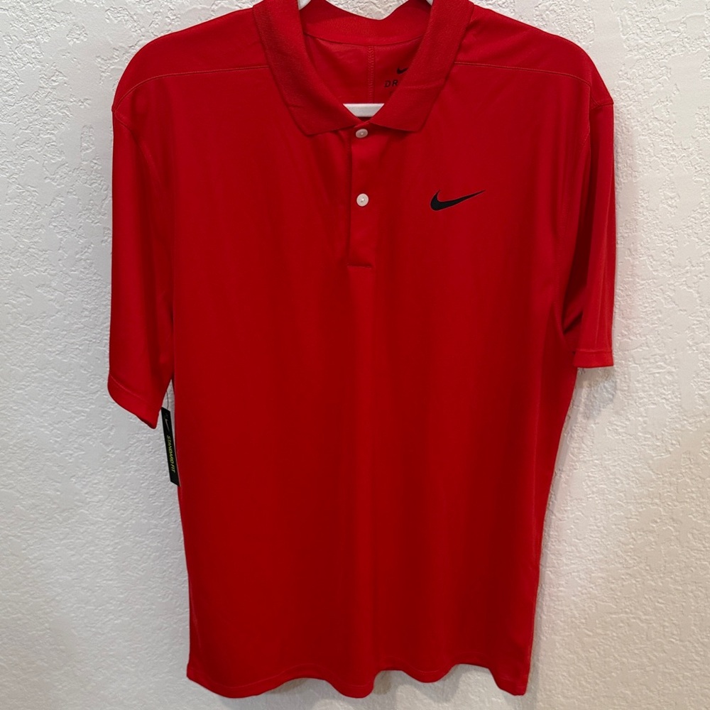 NWT.  Nike Men's Vibrant Red Dri-Fit Polo, Size Large